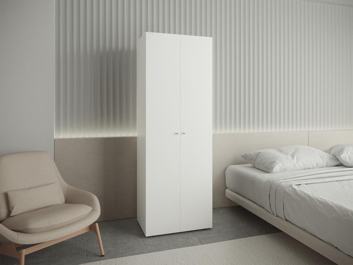 CLOSET BEICO, BLANCO DUQUEZA, CON DOS PUERTAS ABATIBLES Y UN TUBO CROMADO
