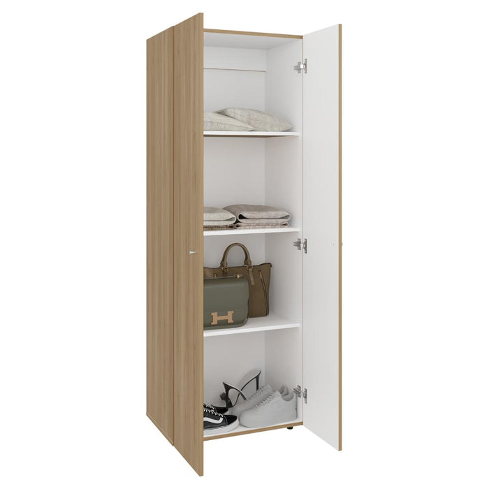 CLOSET BEICO, FRESNO Y BLANCO DUQUEZA, CON DOS PUERTAS ABATIBLES Y CUATRO ENTREPAÑOS