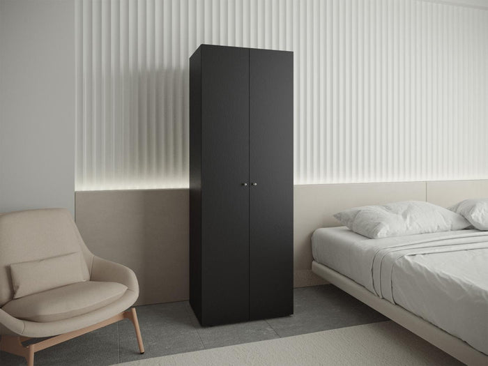 CLOSET BEICO, WENGUE, CON DOS PUERTAS ABATIBLES Y UN TUBO CROMADO