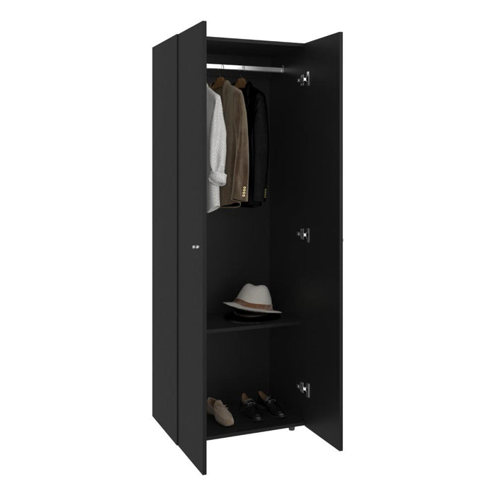 CLOSET BEICO, WENGUE, CON DOS PUERTAS ABATIBLES Y UN TUBO CROMADO