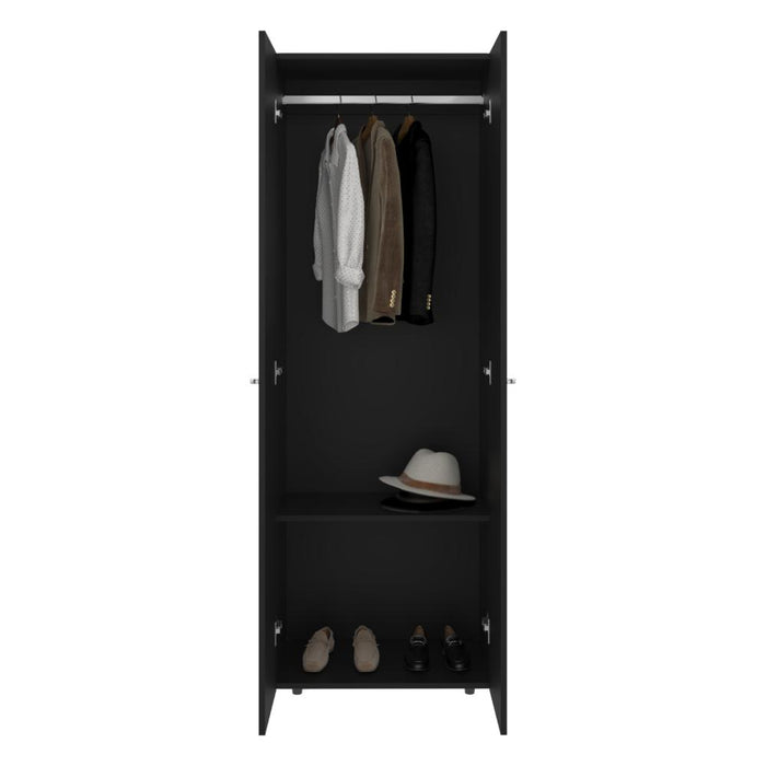 CLOSET BEICO, WENGUE, CON DOS PUERTAS ABATIBLES Y UN TUBO CROMADO