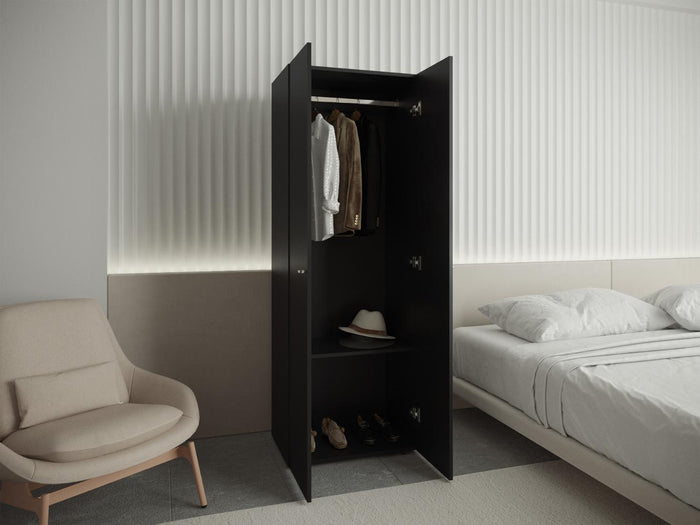 CLOSET BEICO, WENGUE, CON DOS PUERTAS ABATIBLES Y UN TUBO CROMADO