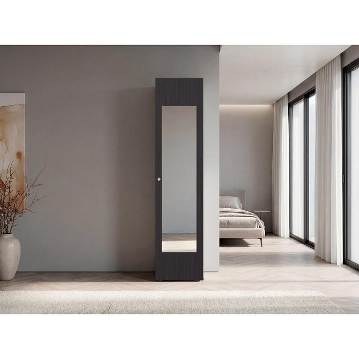 Closet Con Espejo Alma, Kronos Wengue, Una puerta abatible y entrepaños para guardar ropa ZF