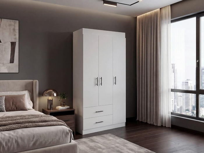 Closet Houston, Blanco Duqueza, Con Cuatro Puertas Batientes y Dos Cajones Con Amplio Espacio De Almacenamiento