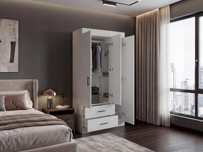 Closet Houston, Blanco Duqueza, Con Cuatro Puertas Batientes y Dos Cajones Con Amplio Espacio De Almacenamiento