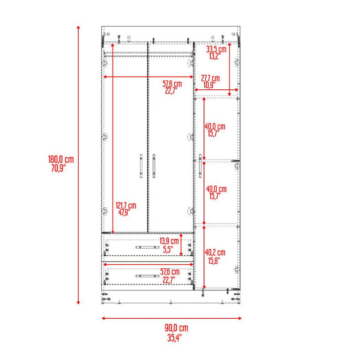 Closet Houston, Blanco Duqueza, Con Cuatro Puertas Batientes y Dos Cajones Con Amplio Espacio De Almacenamiento