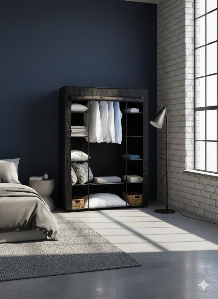 Closet Organizador Belo, Negro, En tela con variedad de entrepaños laterales