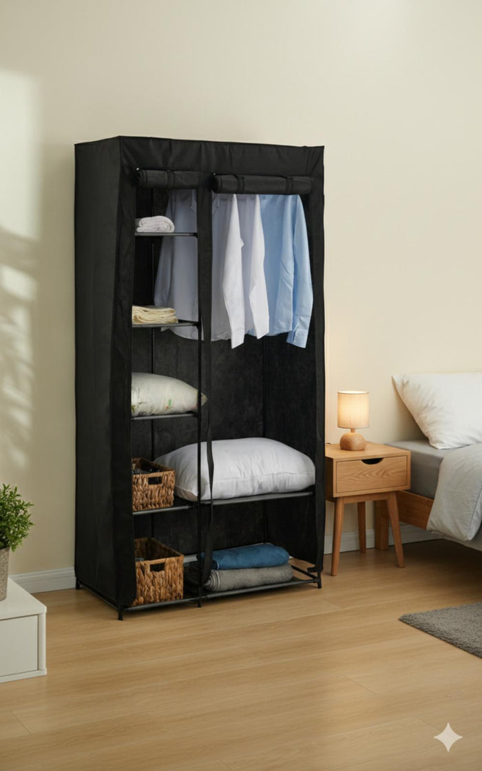 Closet Organizador Ena, Negro, En tela con variedad de entrepaños