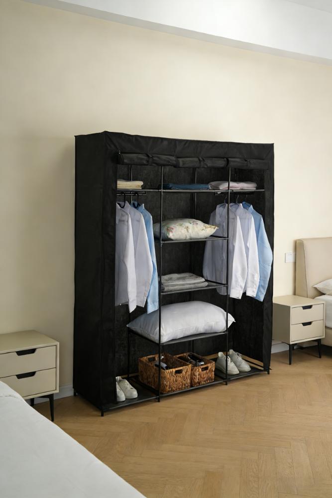 Closet Organizador Erba, Negro, En tela con variedad de entrepaños centrales