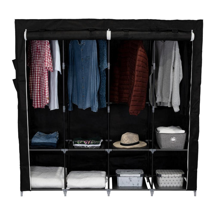 CLOSET PORTÁTIL GARMENT, NEGRO, VARIEDAD DE ENTREPAÑOS EN TELA