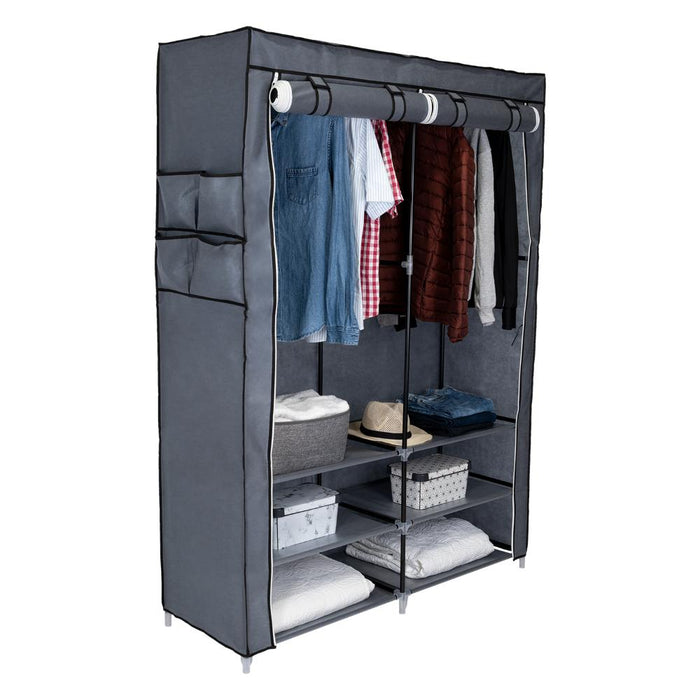 CLOSET PORTÁTIL JEANPOOL, GRIS, VARIEDAD DE ENTREPAÑOS EN TELA