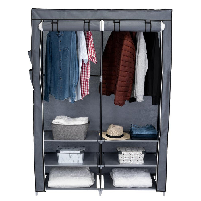 CLOSET PORTÁTIL JEANPOOL, GRIS, VARIEDAD DE ENTREPAÑOS EN TELA