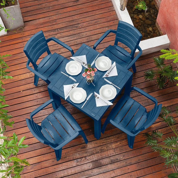 Combo Comedor Barú Trendy (1 Mesa + 4 Sillas Con Brazos) Azul Petroleo