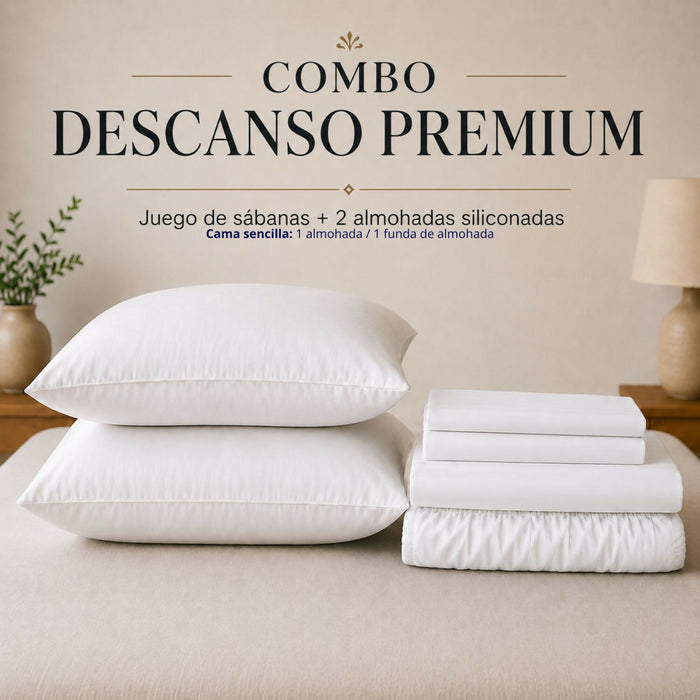 Combo juego de sábanas + 1 almohada siliconada sencillo