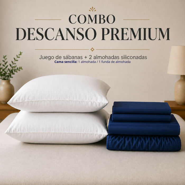 Combo Juego de sábanas + 2 almohadas siliconadas king