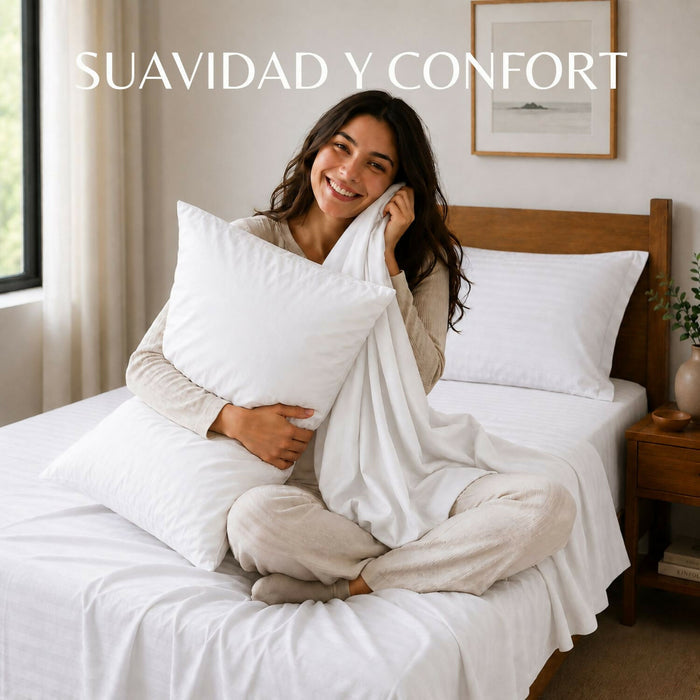 Combo Juego de sábanas + 2 almohadas siliconadas semidoble
