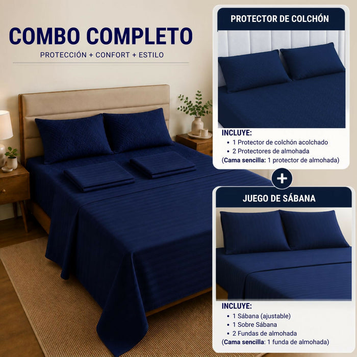 Combo protector colchon + Juego de sábanas king