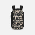 A Sherpani Crew Ciao Travel Backpack, front view showing lockable zippers and different straps against a white background. #color_ciao-print