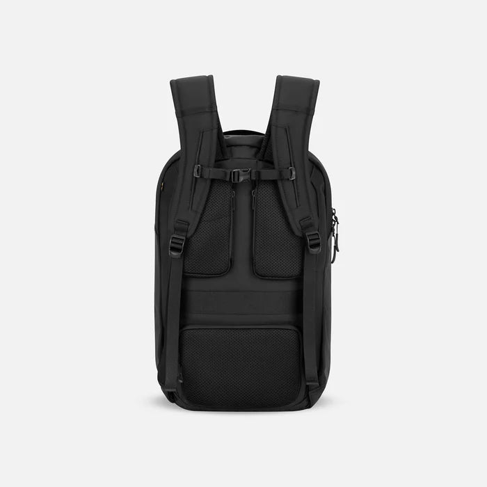 A Sherpani Crew Ciao Travel Backpack, back view showing back strap pockets and shoulder straps against a white background. #color_ciao-print