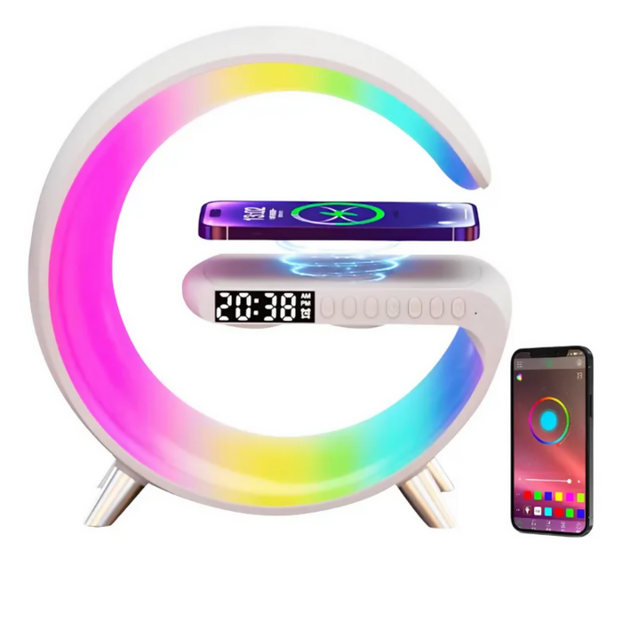 DESPERTADOR DIGITAL ESTACIÓN DE CARGA INALÁMBRICO RGB RELOJ BLANCO