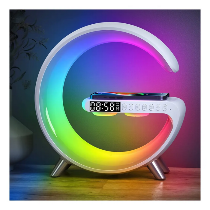 DESPERTADOR DIGITAL ESTACIÓN DE CARGA INALÁMBRICO RGB RELOJ BLANCO