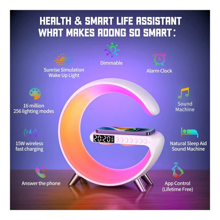 DESPERTADOR DIGITAL ESTACIÓN DE CARGA INALÁMBRICO RGB RELOJ BLANCO