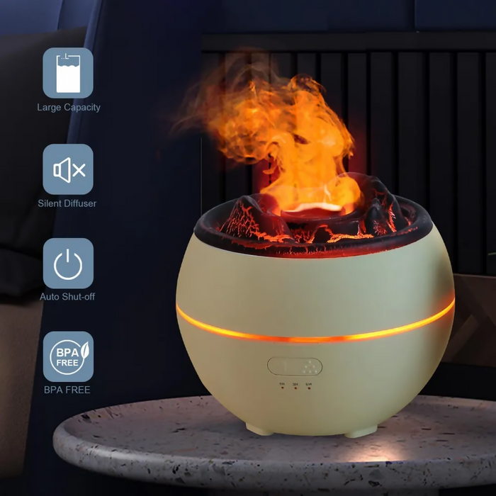 DIFUSOR AROMÁTICO VOLCÁN EFECTO LAVA FUEGO HUMIDIFICADOR MADERA