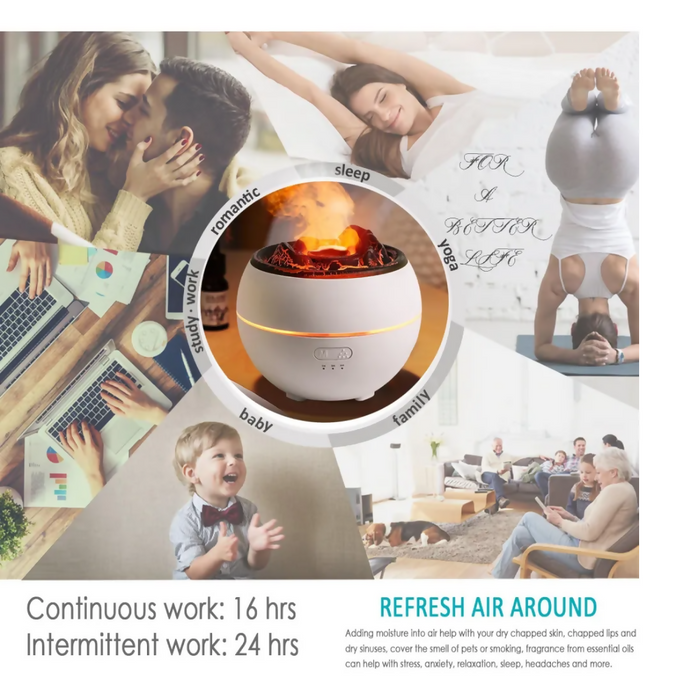 DIFUSOR AROMÁTICO VOLCÁN EFECTO LAVA FUEGO HUMIDIFICADOR MADERA