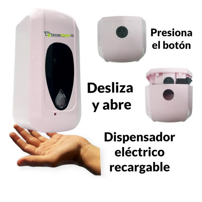 DISPENSADOR JABÓN LÍQUIDO GEL SHAMPOO RECARGABLE SENSOR BLANCO