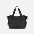 A Sherpani Eclipse Carbon Expandable Tote, front view showing lockable pocket & strap options on white backdrop. #color_carbon