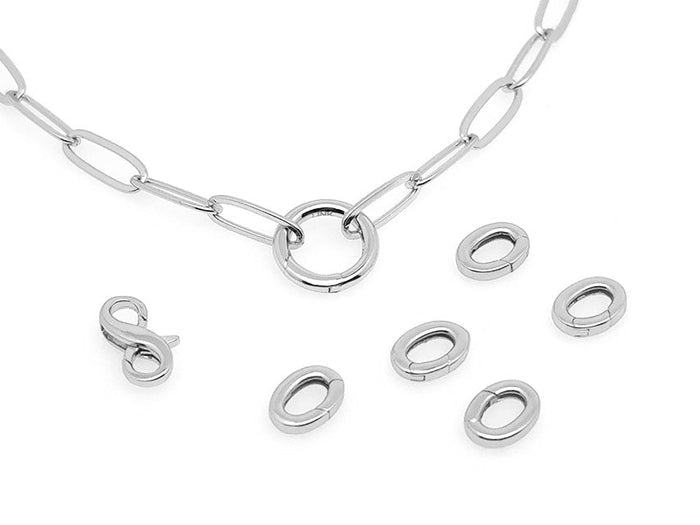 Elegant Paperclip Tiny Push - In Oval Clasp Set | SILVER | LINK, design your own