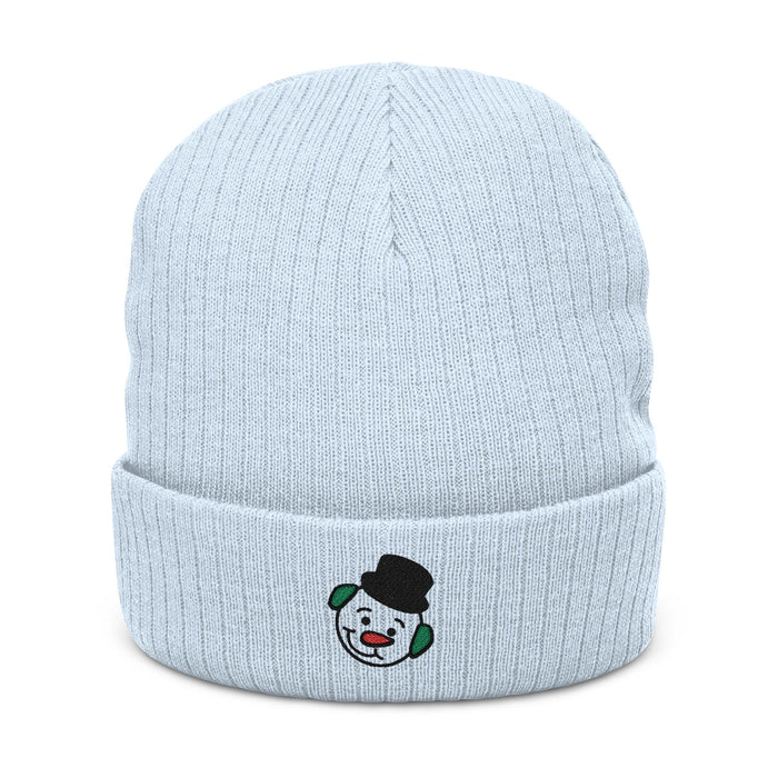 Embroidered Snowman Ribbed Knit Beanie – Cozy Winter Hat