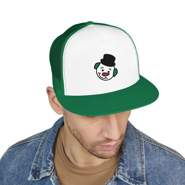Embroidered Snowman Trucker Cap — Festive Winter Hat