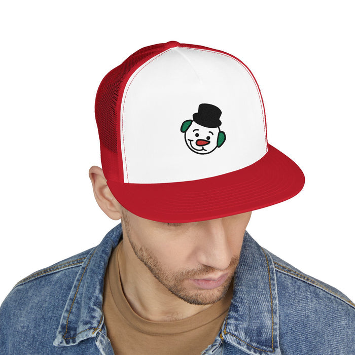 Embroidered Snowman Trucker Cap — Festive Winter Hat