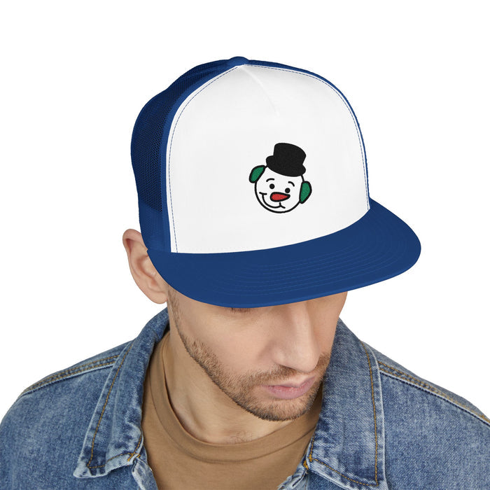Embroidered Snowman Trucker Cap — Festive Winter Hat