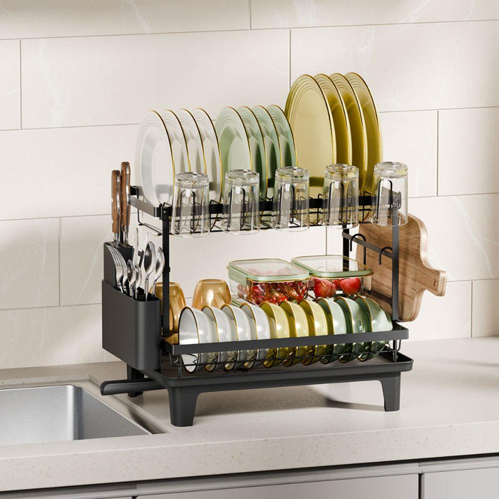Escurridor De Platos Flow, Negro, Metalico de 2 niveles