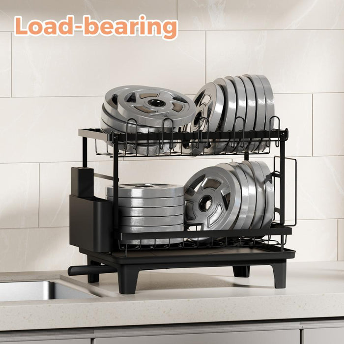 Escurridor De Platos Flow, Negro, Metalico de 2 niveles