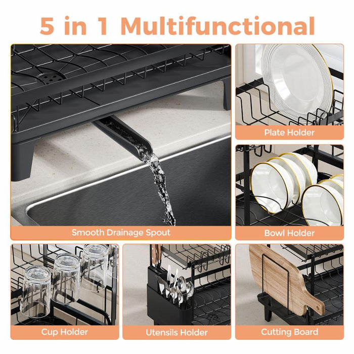 Escurridor De Platos Flow, Negro, Metalico de 2 niveles