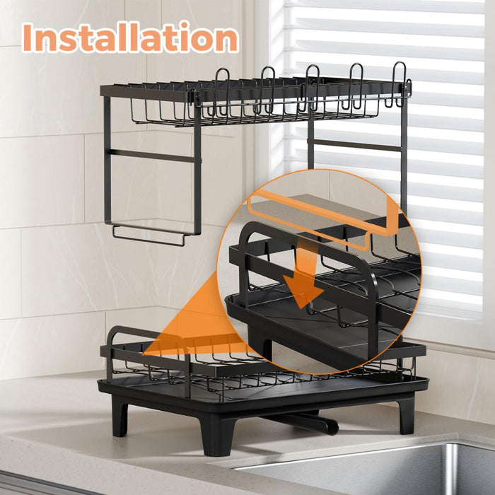 Escurridor De Platos Flow, Negro, Metalico de 2 niveles