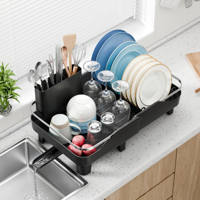 Escurridor De Platos Pureza, Negro, Metalico Cromado Expandible
