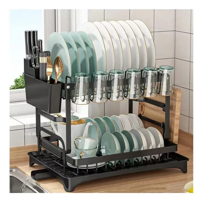 ESCURRIDOR INOXIDABLE PLATERO 2 NIVELES ESTANTE COCINA 43CM NEGRO