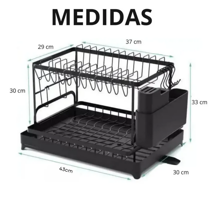 ESCURRIDOR INOXIDABLE PLATERO 2 NIVELES ESTANTE COCINA 43CM NEGRO