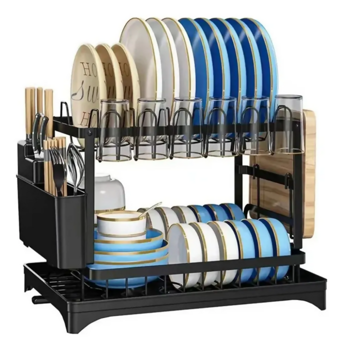 ESCURRIDOR INOXIDABLE PLATERO 2 NIVELES ESTANTE COCINA 43CM NEGRO