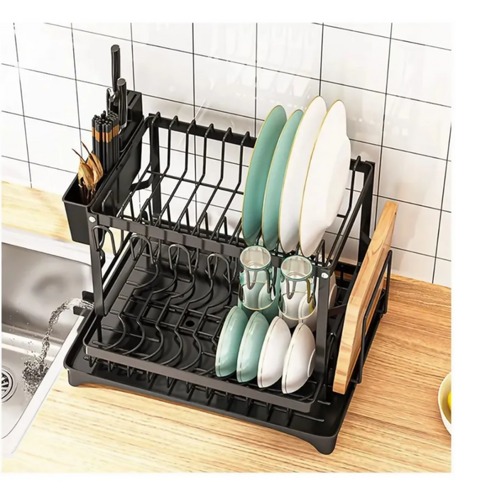 ESCURRIDOR INOXIDABLE PLATERO 2 NIVELES ESTANTE COCINA 43CM NEGRO