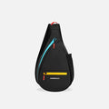 A Sherpani Esprit Chromatic Black Sling, front view showing strap & lockable pockets on white backdrop.  #color_chromatic-black