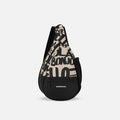 A Sherpani Esprit Ciao Sling, front view showing strap & lockable pockets on white backdrop.  #color_ciao-print