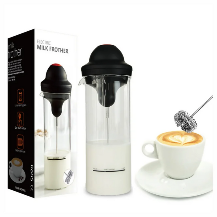 ESPUMADOR BATIDOR PARA LECHE CON VASO DE VIDRIO 450ML