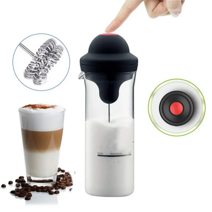 ESPUMADOR BATIDOR PARA LECHE CON VASO DE VIDRIO 450ML
