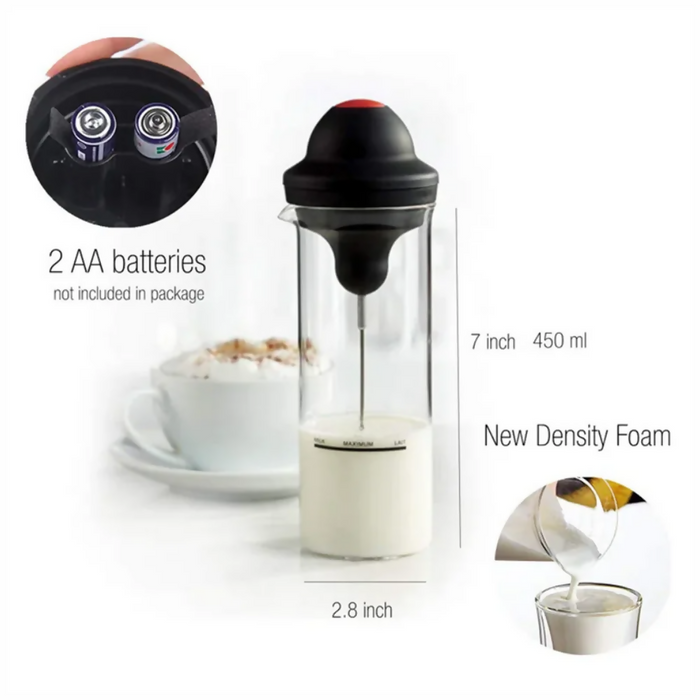 ESPUMADOR BATIDOR PARA LECHE CON VASO DE VIDRIO 450ML