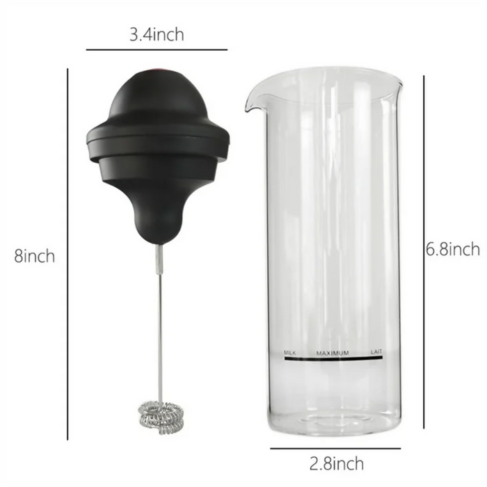 ESPUMADOR BATIDOR PARA LECHE CON VASO DE VIDRIO 450ML